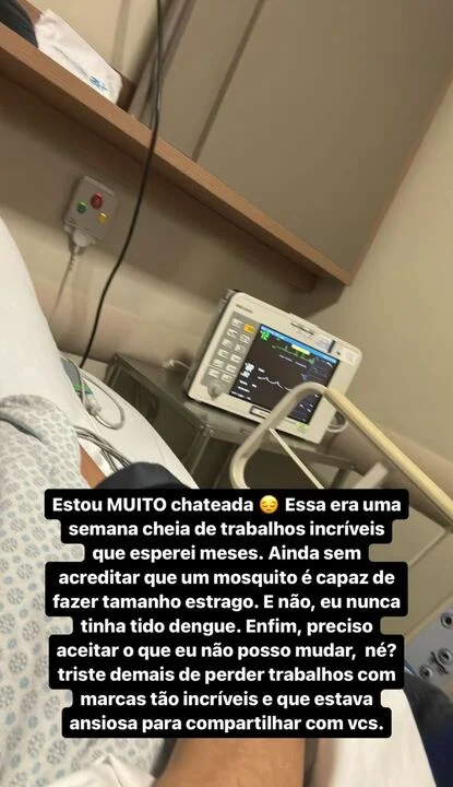 Ex BBB revelou nesta quarta (20) que está no hospital devido à doença Reprodução/Instagram - 20.03.2024