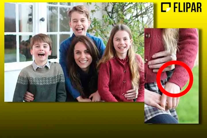Na controversa imagem, a princesa aparece sem a aliança de casamento, o primeiro grande problema apontado pelos internautas. Reprodução: Flipar