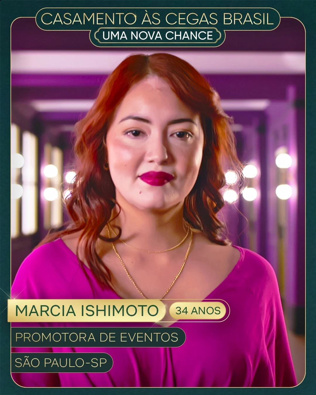 Marcia Ishimoto - 34 anos - Promotora de Eventos - São Paulo - SP | Marcia tem um filho de 5 anos, fruto de um relacionamento que não deu certo em que o casal decidiu ser apenas amigo. Com os pais casados há mais de 30 anos, ela se inspira neles e acredita que pode encontrar o amor da sua vida neste experimento. Reprodução/Netflix