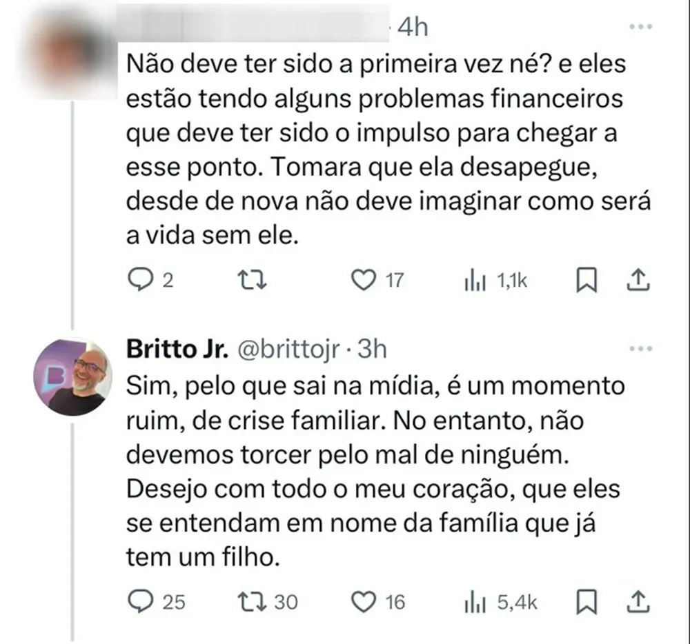 Interação de Britto Jr. no X