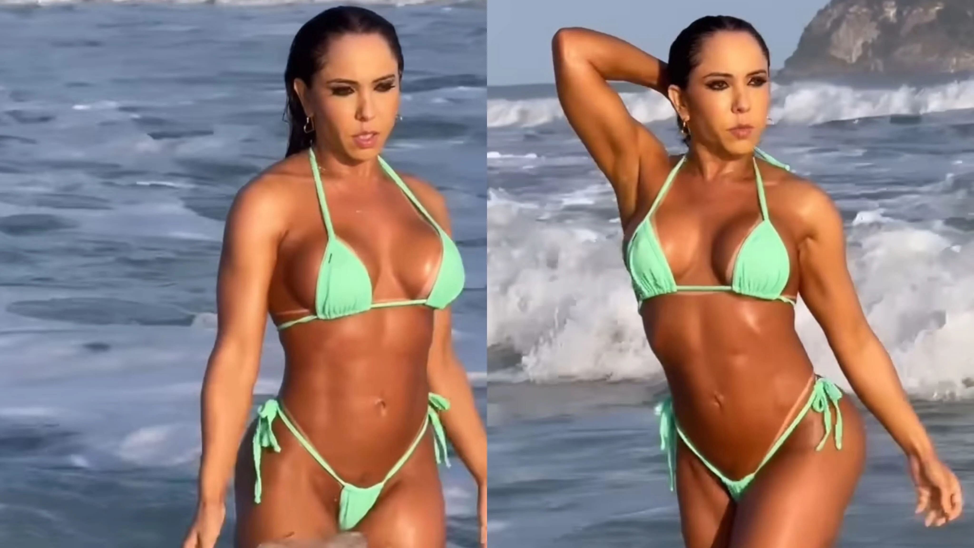 Influenciadora escolheu conjunto de banho verde para passeio na praia Reprodução Instagram - 4.7.2024