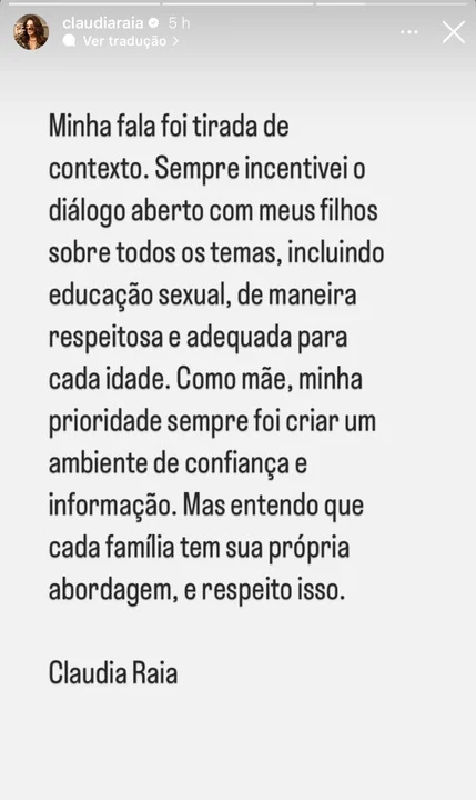 Comunicado de Claudia Raia. Foto: Reprodução: Instagram