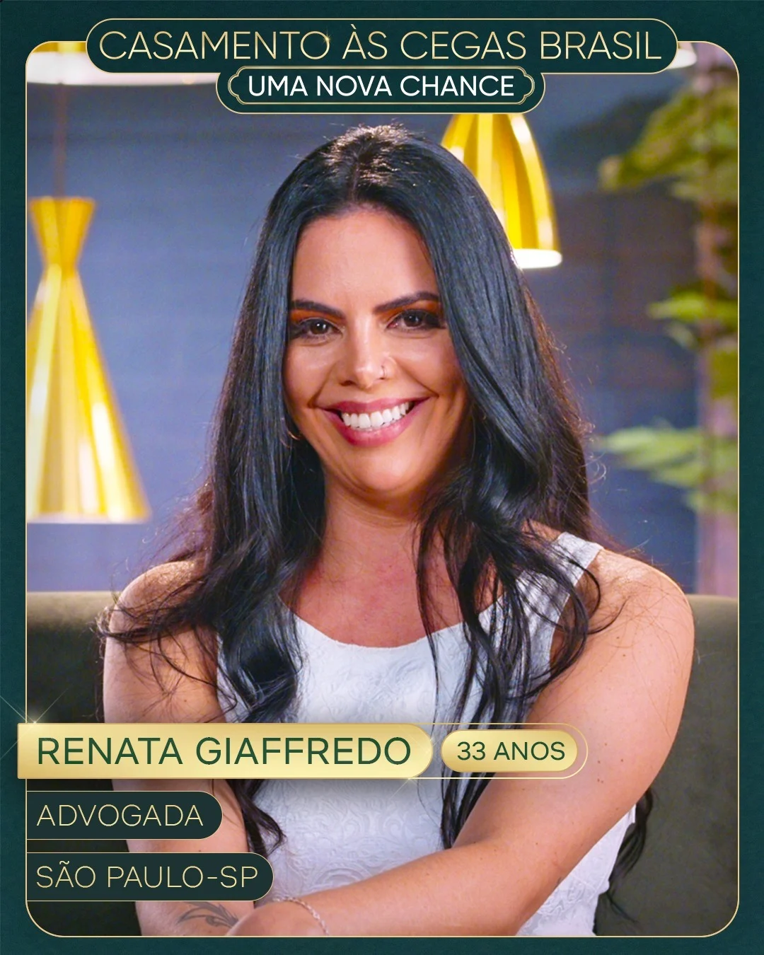 Renata Giaffredo - 33 anos - Advogada - São Paulo - SP | Renata é mãe de pet e tem uma irmã gêmea idêntica com quem mora há 5 anos. Já viveu uma união estável no passado e garante que está pronta para uma nova chance neste momento da sua vida e não vê a hora de encontrar o sortudo que vai conquistá-la. Reprodução/Netflix