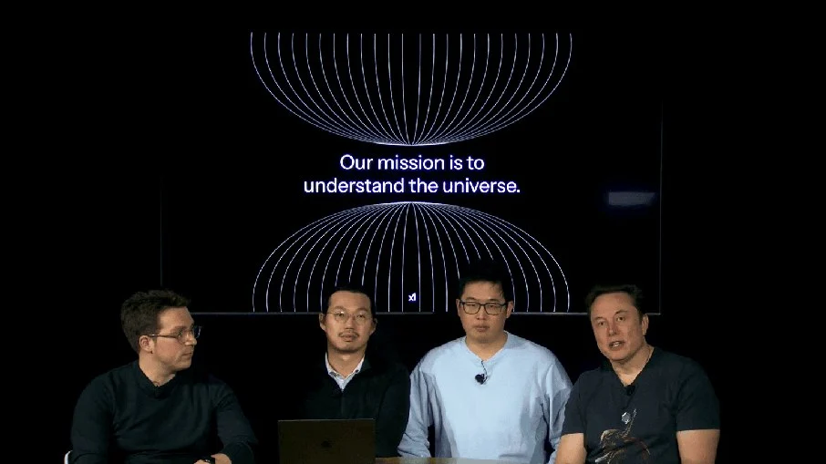 Elon Musk e programadores do projeto durante live de divulgação Elon Musk e programadores do projeto durante live de divulgação