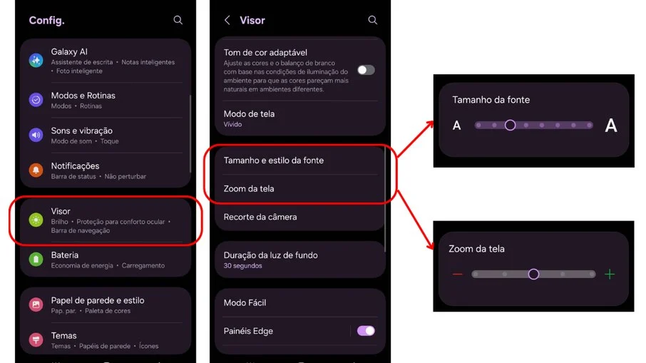 Para ajustar textos, ícones e itens da interface no Android Para ajustar textos, ícones e itens da interface no Android