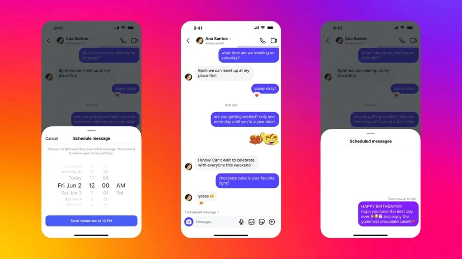 Agora o Instagram contará com a opção de agendamento de mensagens. Agora o Instagram contará com a opção de agendamento de mensagens.
