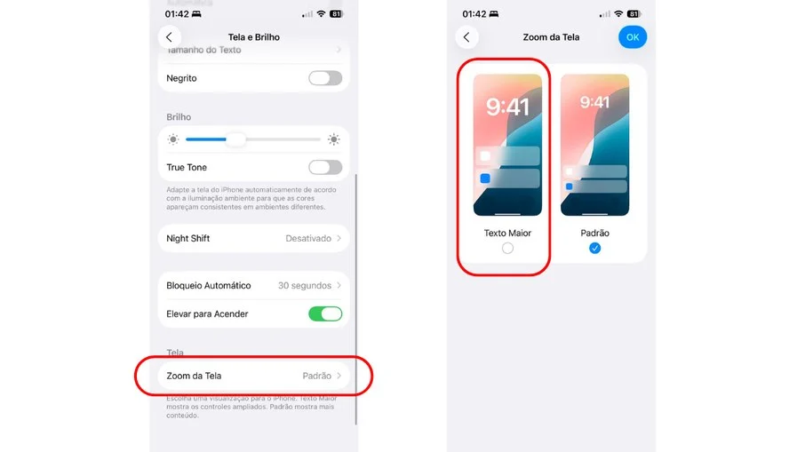 Para ajustar o tamanho geral da interface no iPhone Para ajustar o tamanho geral da interface no iPhone