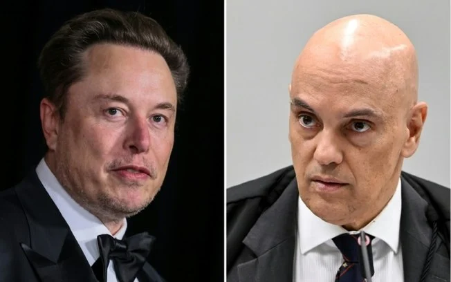 (Arquivo) Elon Musk (e) e Alexandre de Moraes (Arquivo) Elon Musk (e) e Alexandre de Moraes