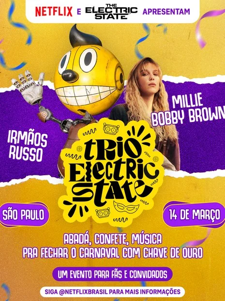 Millie Bobby Brown e Irmãos Russo para o lançamento de The Electric State