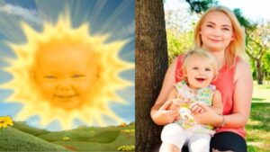 Atriz responsável por bebê sol dos Teletubbies da à luz primeiro filho