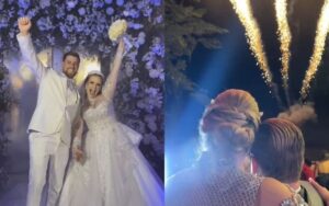 Casamento da ex-BBB Paulinha Leite tem fogos e troca de looks; veja