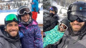 Deborah Secco compartilha fotos de marido e filha em viagem na neve