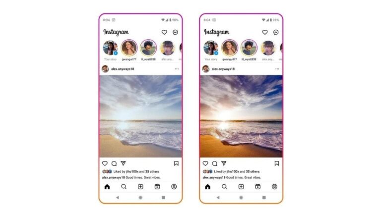 Instagram mostra diferença entre fotos capturas sem (esquerda) e com (direita) a novidade