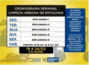 Cronograma de Limpeza Urbana semanal de Chapadão do Sul e Saiba quando descartar entulhos