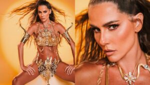 Deborah Secco aposta em look dourado para o Carnaval: 'Esquentando'