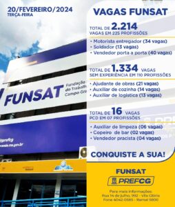Funsat anuncia 2,2 mil vagas de emprego em 225 funções empresas nesta terça-feira (20)
