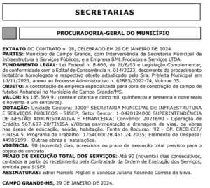 Prefeitura contrata empresa para construção de campo de futebol em Anhanduí