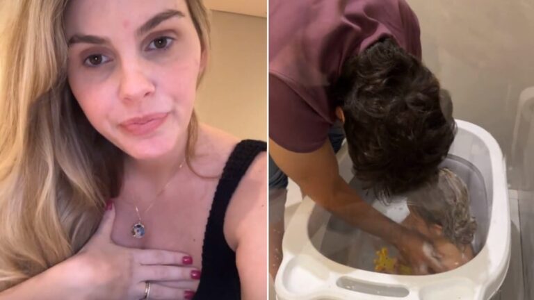 Bárbara Evans rebate seguidora após marido dar banho na filha: 'Louca'