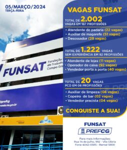 Funsat anuncia 2 mil vagas de emprego em 187 profissões nesta terça-feira (5)