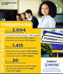 Funsat anuncia 2 mil vagas de emprego em 271 empresas nesta sexta-feira (22) 