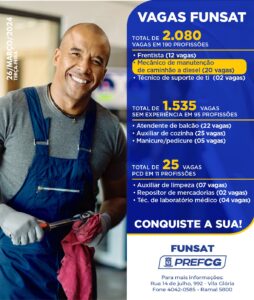 Funsat anuncia 2.080 vagas de emprego em 278 empresas nesta terça-feira (26)