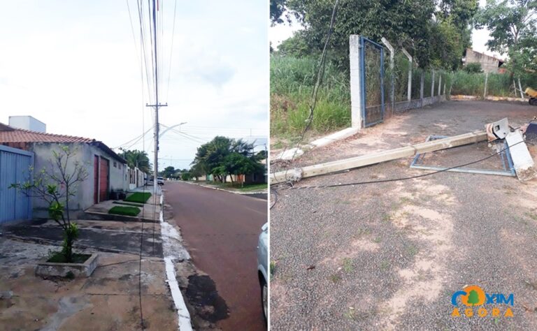 Moradores denunciam negligência de carreta gaiola que destruiu fios e padrão de energia em Coxim
