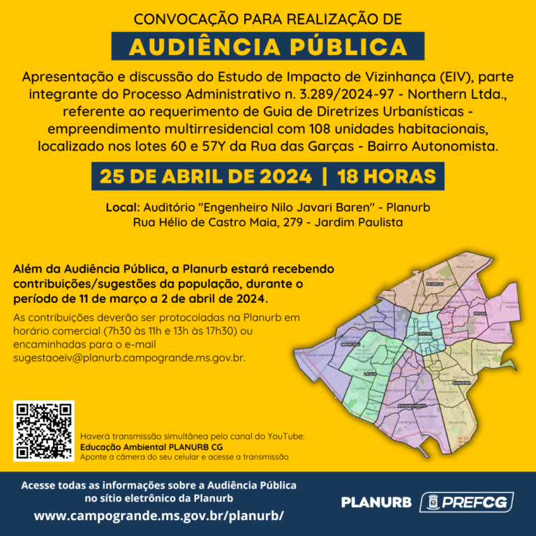Prefeitura convida população para Audiência Pública sobre estudo de impacto de vizinhança