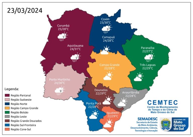 Sábado tem previsão de sol e temperaturas permanecem amenas em Mato Grosso do Sul