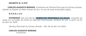Chefe de gabinete de vereador preso é exonerado da Câmara de Campo Grande
