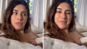 Fernanda Paes Leme encanta em vídeo amamentando filha: 'Respirinho'