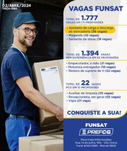Funsat anuncia 1,7 mil vagas de emprego em 171 funções nesta terça-feira (2)