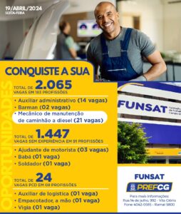 Funsat anuncia 2.065 vagas de emprego em 183 funções nesta sexta-feira (19) 