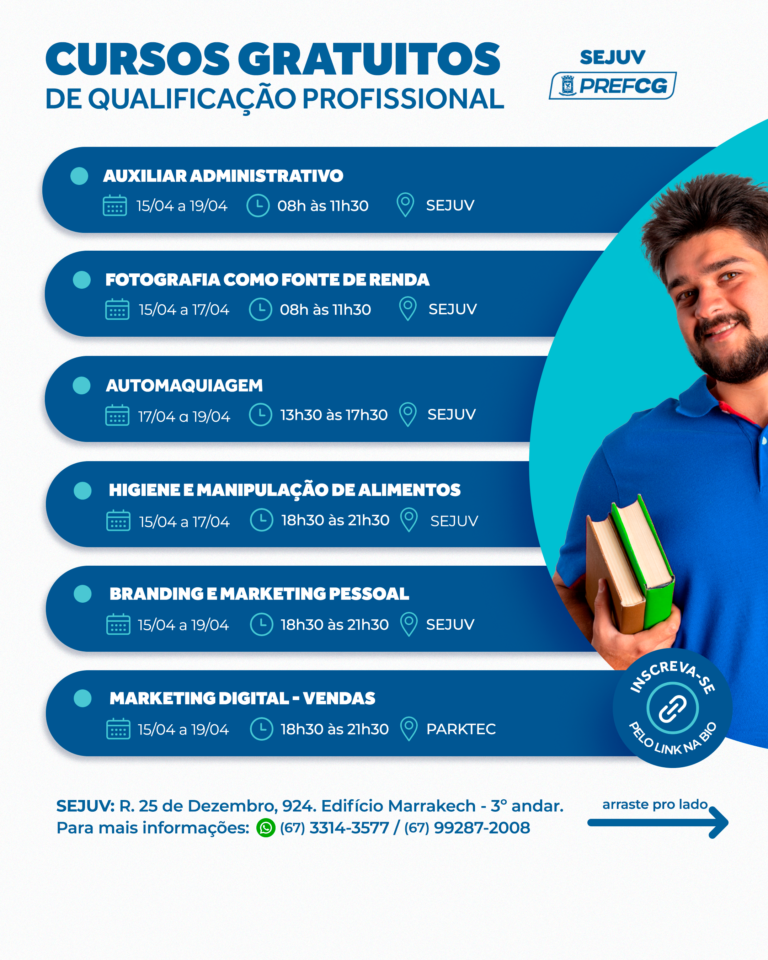 Prefeitura abre inscrições para curso de Fotografia Como Fonte de Renda e mais cinco cursos gratuitos