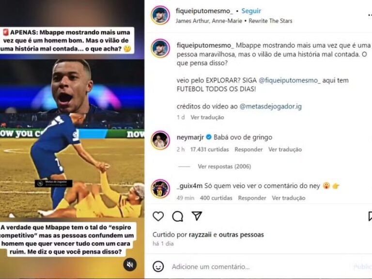 "Baba ovo de gringo", diz Neymar em uma publicação sobre Mbappé