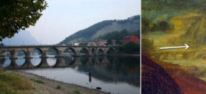 Imagens da pesquisa da geóloga e historiadora Ann Pizzorusso apontando a comuna italiana de Lecco como cenário de Mona Lisa  Divulgação/Ann Pizzorusso