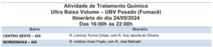 Jardim Centro Oeste e Moreninhas estão na rota do fumacê dessa terça-feira