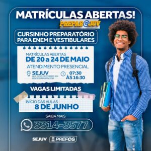 Prefeitura abre inscrições para o Cursinho Preparatório Gratuito 2024 – 2º ciclo