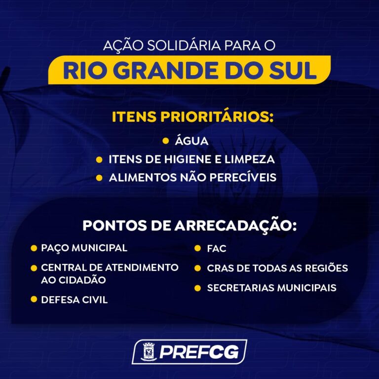 Prefeitura de Campo Grande arrecada donativos para famílias atingidas por enchentes no RS