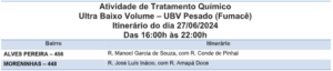 Alves Pereira e Moreninhas estão na rota do fumacê nesta quinta-feira (27)