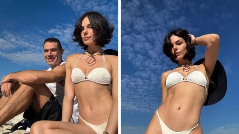 Ao lado do noivo, Isis Valverde sensualiza com biquíni diferentão