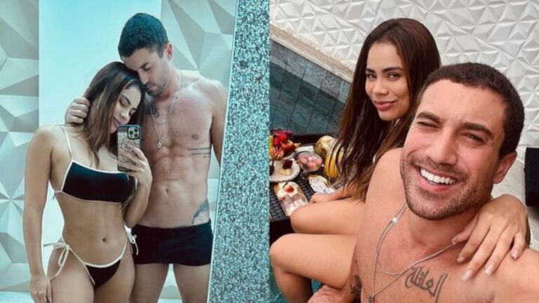 De férias, Lexa e Ricardo Vianna posam em quarto com piscina no teto