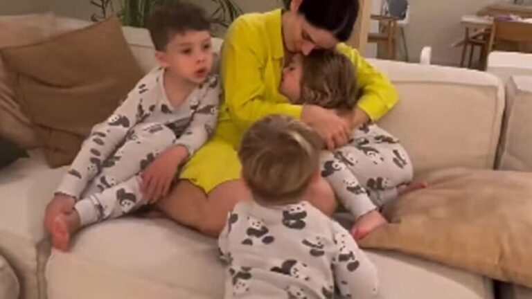 Sabrina Petraglia se despede dos filhos em Dubai para vir ao Brasil