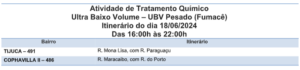 Saiba quais os dois bairros na rota do fumacê nesta terça-feira (18)