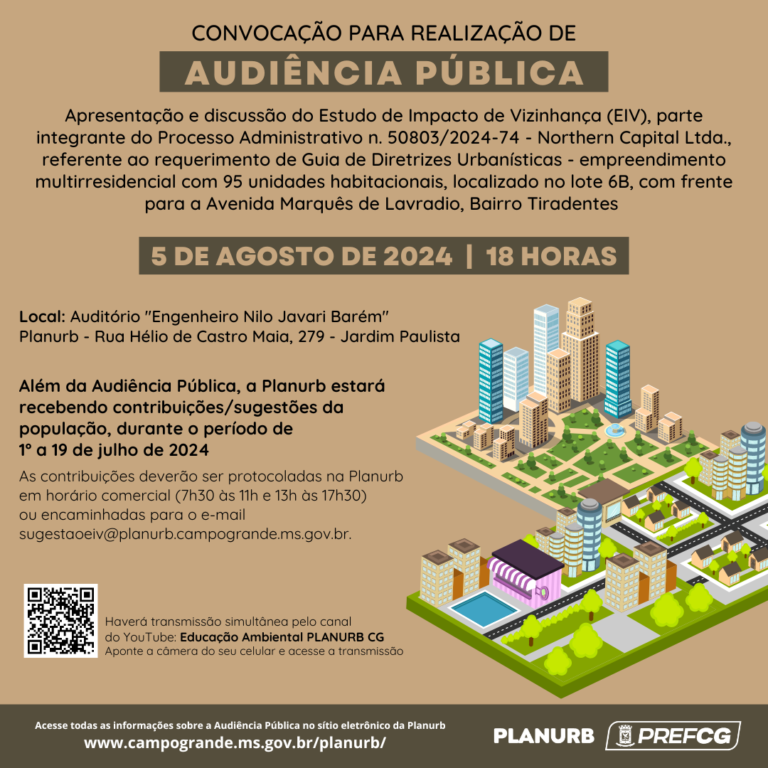 Audiência Pública sobre Estudo de Impacto de Vizinhança no Bairro Tiradentes acontece em Agosto