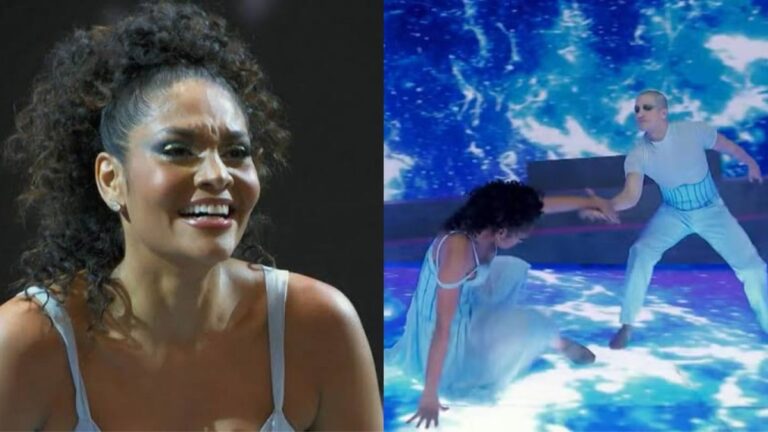 Barbara Reis escorrega, leva tombo e é eliminada do Dança dos Famosos