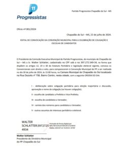 EDITAL – PP convoca seus filiados para convenção do partido