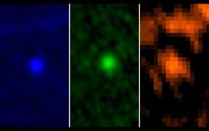 Imagem obtida pela Nasa mostra o asteroide Apophis capturado pelo instrumento Photodetecting Array Camera and Spectrometer a bordo do telescópio espacial Herschel da Agência Espacial Europeia, em 5 e 6 de janeiro de 2013