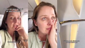 Turista mostra buraco no teto e mancha de sangue em parede de avião: 'Pau de arara'