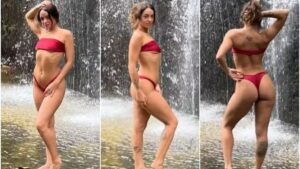 Clara Winter faz pose de biquíni em cachoeira e encanta seguidores