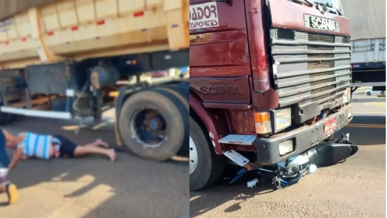 Motociclista é socorrido em estado grave após colisão com carreta na BR-163 em São Gabriel